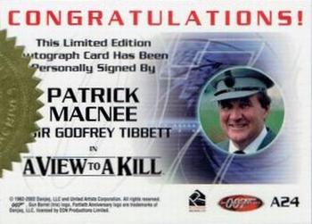 2002 Rittenhouse James Bond 40th Anniversary - Autographs #A24 Patrick Macnee Back
