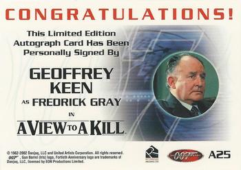 2002 Rittenhouse James Bond 40th Anniversary - Autographs #A25 Geoffrey Keen Back