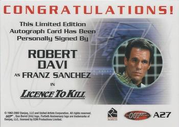 2002 Rittenhouse James Bond 40th Anniversary - Autographs #A27 Robert Davi Back