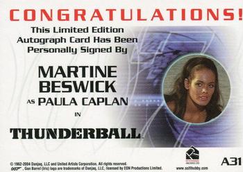 2004 Rittenhouse The Quotable James Bond - 40th Anniversary-Style Autograph Expansion #A31 Martine Beswick as Paula Caplan Back