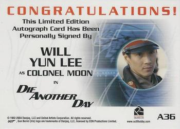 2004 Rittenhouse The Quotable James Bond - 40th Anniversary-Style Autograph Expansion #A36 Will Yun Lee as Colonel Moon Back