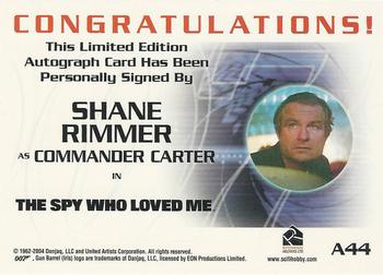 2004 Rittenhouse The Quotable James Bond - 40th Anniversary-Style Autograph Expansion #A44 Shane Rimmer as Commander Carter Back