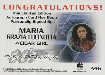2004 Rittenhouse The Quotable James Bond - 40th Anniversary-Style Autograph Expansion #A46 Maria Grazia Cucinotta as Cigar Girl Back