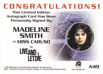 2004 Rittenhouse The Quotable James Bond - 40th Anniversary-Style Autograph Expansion #A49 Madeline Smith as Miss Caruso Back
