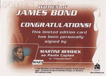 2004 Rittenhouse The Quotable James Bond - Women of James Bond Autograph Expansion #WA23 Martine Beswick as Paula Caplan Back