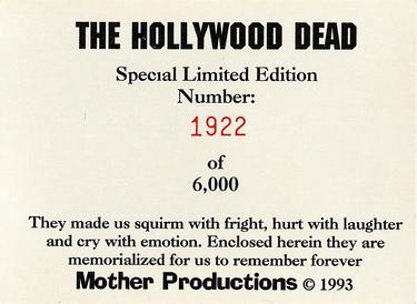 1993 Mother Productions The Hollywood Dead #NNO Title Card Back
