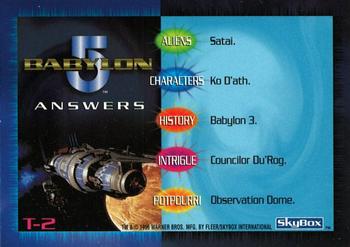 1996 SkyBox Babylon 5 - Trivia #T-2 Trivia Card 2 Back