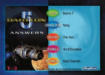 1996 SkyBox Babylon 5 - Trivia #T-3 Trivia Card 3 Back