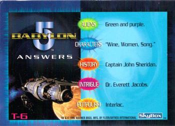 1996 SkyBox Babylon 5 - Trivia #T-6 Trivia Card 6 Back