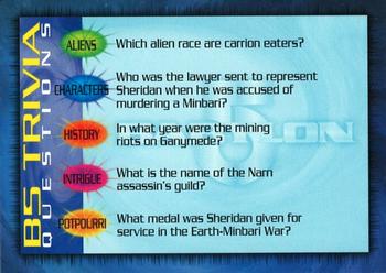 1996 SkyBox Babylon 5 - Trivia #T-16 Trivia Card 16 Front