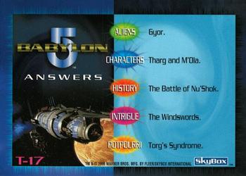 1996 SkyBox Babylon 5 - Trivia #T-17 Trivia Card 17 Back