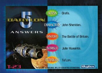 1996 SkyBox Babylon 5 - Trivia #T-23 Trivia Card 23 Back