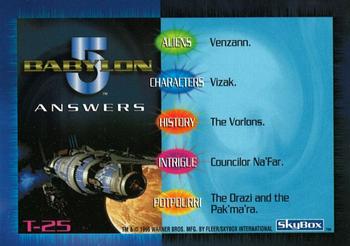 1996 SkyBox Babylon 5 - Trivia #T-25 Trivia Card 25 Back