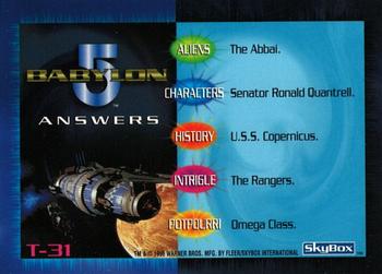 1996 SkyBox Babylon 5 - Trivia #T-31 Trivia Card 31 Back