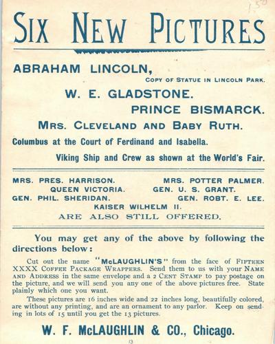 1894 McLaughlin Coffee Actors and Actresses (K60) #2 Charlotte Crabtree Back