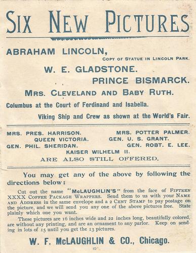 1894 McLaughlin Coffee Actors and Actresses (K60) #10 Ellen Terry Back