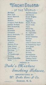 1889 W. Duke, Sons & Co Yacht Colors of the World (N91) #NNO Mud Hook Yacht Club Back