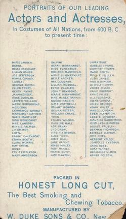 1889 Duke's Actors and Actresses (N94) #NNO Maurice Barrymore / Kate Claxton /  DeWolf Hopper Back