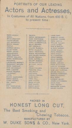1889 Duke's Actors and Actresses (N94) #NNO Mollie Fuller / Geraldine Ulmer / Agnes Folsom Back