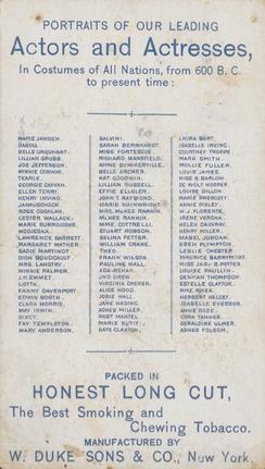 1889 Duke's Actors and Actresses (N94) #NNO Ellen Terry / Henry Irving / Fanny Janauscheck Back