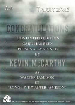 1999 Rittenhouse Twilight Zone Series 1 - Autographs #A06 Kevin McCarthy Back