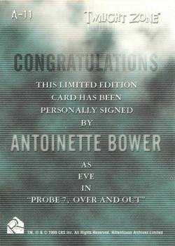 1999 Rittenhouse Twilight Zone Series 1 - Autographs #A11 Antoinette Bower Back