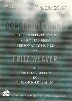 1999 Rittenhouse Twilight Zone Series 1 - Autographs #A12 Fritz Weaver Back