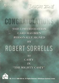 1999 Rittenhouse Twilight Zone Series 1 - Autographs #A16 Robert Sorrells Back