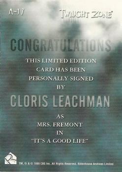 1999 Rittenhouse Twilight Zone Series 1 - Autographs #A17 Cloris Leachman Back