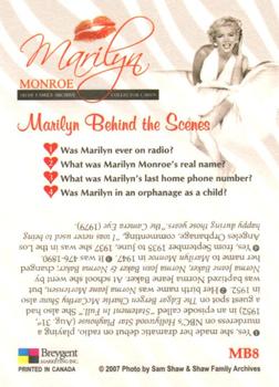 2008 Breygent Marilyn Monroe - Marilyn Behind the Scenes #MB8 Was Marilyn ever on radio? Back