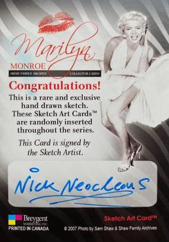 2008 Breygent Marilyn Monroe - Sketch #NNO Nick Neocleous Back