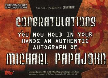 2009 Topps Terminator Salvation - Autographs #NNO Michael Papajohn Back