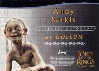 2003 Topps Lord of the Rings: The Two Towers Update - Autographs #NNO Andy Serkis Back