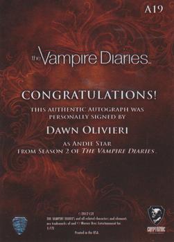 2013 Cryptozoic The Vampire Diaries Season 2 - Autographs #A19 Dawn Olivieri Back