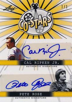 2014 Leaf Pop Century - Co-Stars Dual Signed Printing Plate Yellow #CS-9 Cal Ripken Jr. / Pete Rose Front