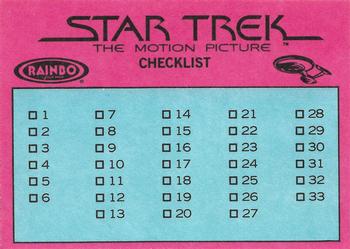 1979 Topps Rainbo Star Trek: The Motion Picture #1 Checklist Back