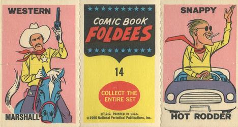 1966 Topps Comic Book Foldees #14 Mischievous Imp / Western Marshall / Snappy Hot Rodder Back