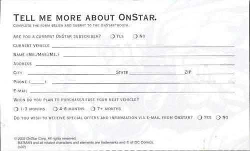 2002 OnStar Batman Collector Cards #NNO OnStar/Batman Collector Cards Back