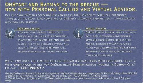 2002 OnStar Batman Collector Cards #NNO There's a powerful force ready to help you. Back