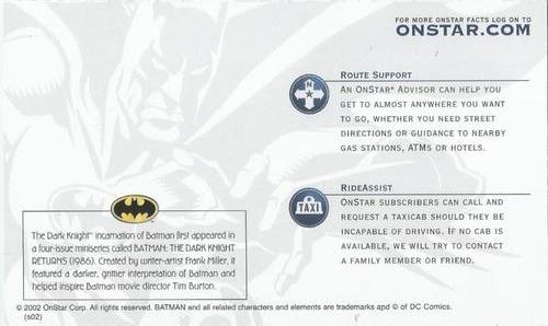 2002 OnStar Batman Collector Cards #NNO Emerging from the shadows... the Dark Knight. Back