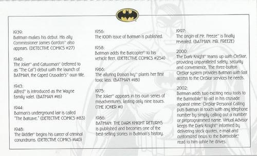 2002 OnStar Batman Collector Cards #NNO OnStar and Batman to the rescue. Back