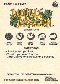 1989 O-Pee-Chee Nintendo - Double Dragon Scratch-Offs (Series One) #1 D.D. Screen 1 Back