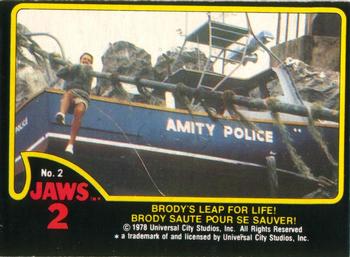 1978 O-Pee-Chee Jaws 2 #2 Brody's Leap for Life! Front
