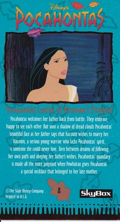1995 SkyBox Pocahontas Limited Edition Widevision Set #8 Pocahontas Learns of Kocoum's Proposal Back