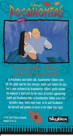 1995 SkyBox Pocahontas Limited Edition Widevision Set #30 Grandmother Willow Speaks to John Smith Back