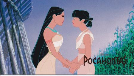1995 SkyBox Pocahontas Limited Edition Widevision Set #34 Pocahontas Sneaks Away to Meet John Smith Front