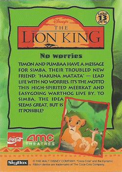 1994 SkyBox The Lion King Series 1 & 2 - Coca-Cola / AMC Theater #13 No Worries Back