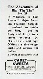 1960 Cadet Sweets Adventures of Rin Tin Tin #28 Return to Fort Apache Back