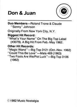 1982 Music Nostalgia Rock Greats Series 1 and 2 #77 Don & Juan Back