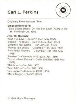 1984 Music Nostalgia Rock Greats Series 3 #98 Carl L. Perkins Back